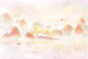 水彩山水背景