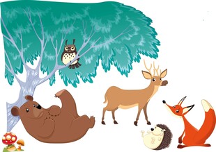 森林中的可爱动物聚会