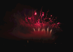 夜空中绚烂的红色烟花