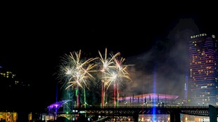 城市夜空绚烂烟花绽放