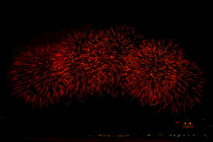 夜空中绚烂的红色烟花