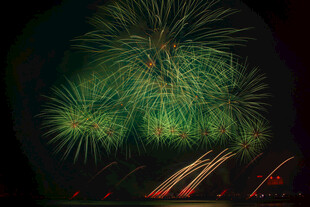 夜空中绚丽绽放的多彩烟花