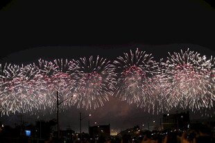 城市夜空绚烂烟花绽放