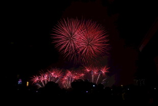 夜空中绚烂的红色烟花