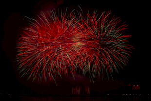 夜空中绚烂的红色烟花