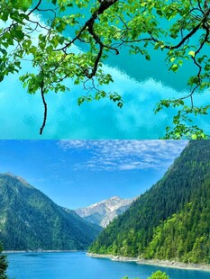 青山碧水蓝天美景如画