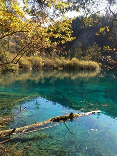 清澈幽蓝的自然山间水潭