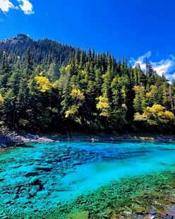 梦幻蓝湖映山林