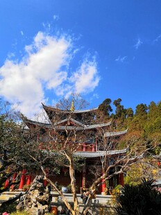 古雅楼阁映于蓝天绿树间