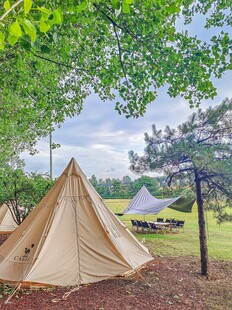 户外露营场景中的锥形帐篷