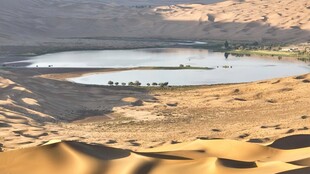 沙漠中的静谧湖泊景观