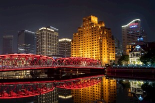 上海外滩夜景璀璨桥梁