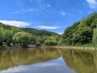 青山绿水间的宁静湖泊