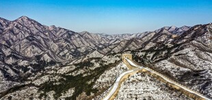 俯瞰蜿蜒长城于山峦间