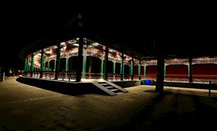 夜晚多彩灯光长廊景观