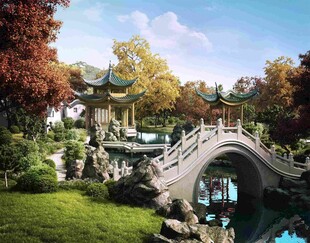 中式园林美景观赏桥
