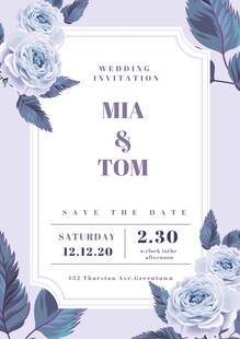 蓝白色花卉婚礼请柬设计