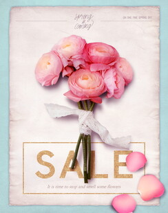粉色芍药花促销海报