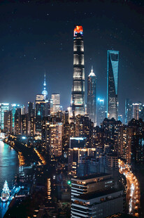 上海璀璨夜景摩天大楼群