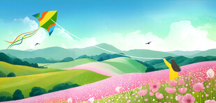春日田野放风筝美景春分背景