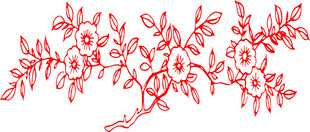 红色花卉枝叶图案