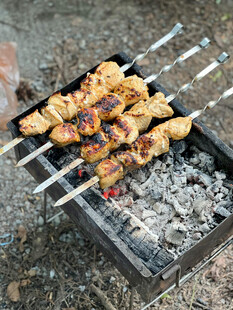 户外炭火烤肉串