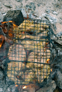 户外炭火烤制美味食物