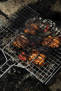 户外烤架上的美味烤肉