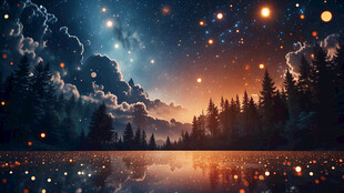 梦幻星空下的静谧山林湖泊