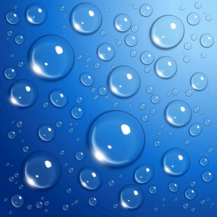 蓝色背景上晶莹的水滴