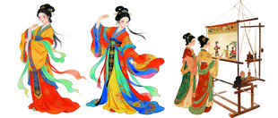 三位古装女子优雅抚琴