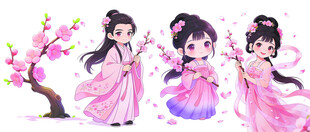 古风粉衣少女优雅起舞