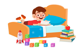 男孩床上阅读