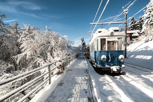 冬日雪景中的行驶列车