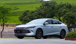 银灰色轿车停于户外风景处