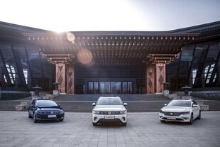 三辆豪车停于古典建筑前