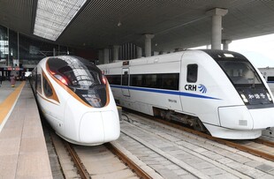 两列高铁停靠在站台上