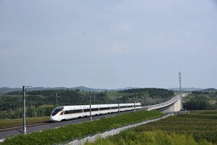 高速列车穿行田园风光