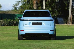 蓝色汽车停在绿草地上