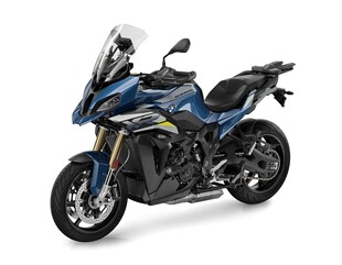 蓝色运动款摩托车展示