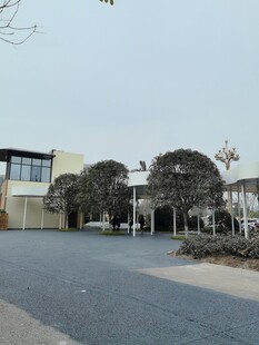 宽阔道路旁的现代建筑景观