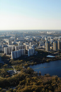 莫斯科城市湖畔风光鸟瞰图