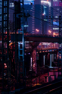 未来都市夜景中的高架桥