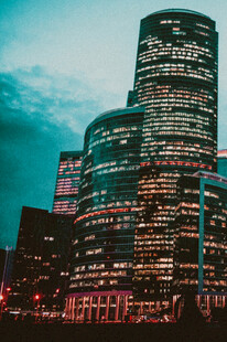 莫斯科繁华都市摩天大楼夜景