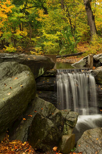 秋日林间小瀑布美景
