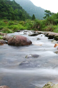 山间溪流潺潺石卧其中