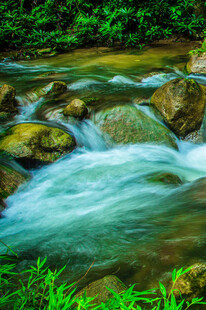山间溪流潺潺绿意盎然