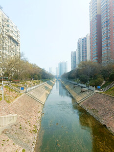 城市河道旁的高楼景观
