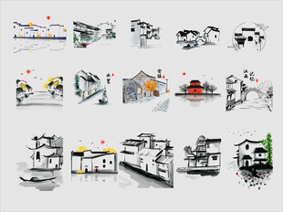 中国风江南古风水墨建筑