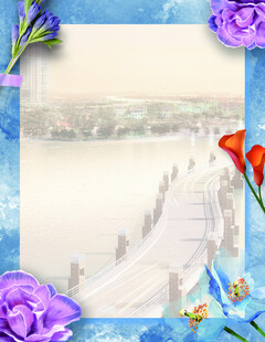 梦幻花卉环绕的唯美风景背景图